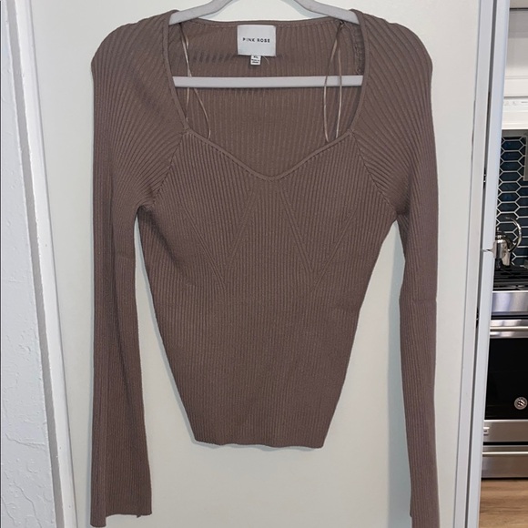 Pink Rose Women's Light Brown Ribbed Sweater Top | XL - Picture 1 of 8